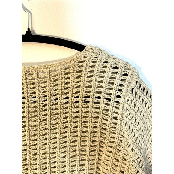 Women Chico's Oatmeal Chunky Open Knit Fringe‎ Cardigan Sweater Size 0 Coastal - Picture 8 of 10